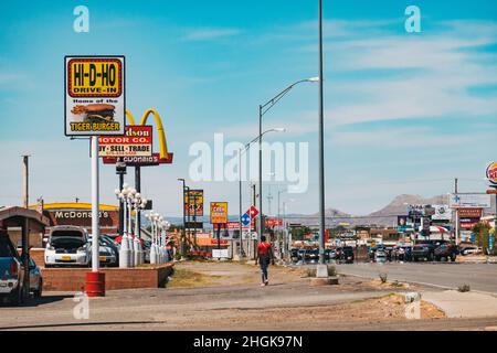 The main street littered with fast food restaurant signage in Alamogordo, New Mexico, United States Stock Photo
