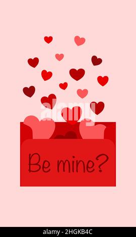 Cute romantic red letter with hearts flying out of it. Greeting card full of love for Valentines day or anniversary Stock Vector