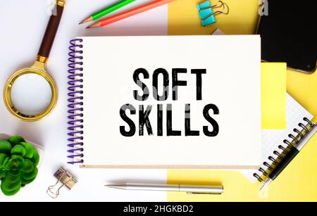 Soft skills text concept write on notebook. Stock Photo