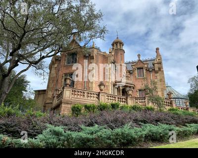 Orlando, FL USA - December 28, 2019: The  Hounted Mansion ride at Walt Disney World Magic Kingdom in Orlando, Florida. Stock Photo