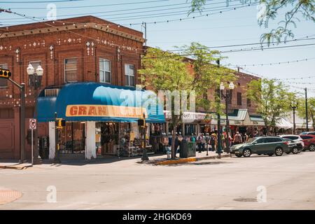 Amongst the brick and glass buildings downtown in the city of El Paso, Texas, USA Stock Photo