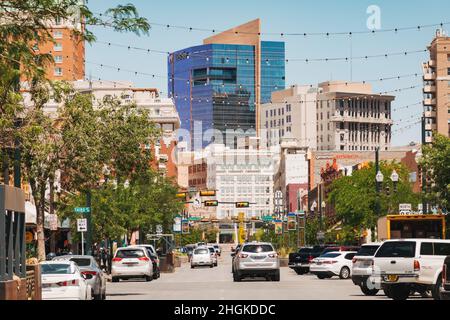 Amongst the brick and glass buildings downtown in the city of El Paso, Texas, USA Stock Photo