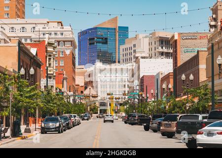 Amongst the brick and glass buildings downtown in the city of El Paso, Texas, USA Stock Photo