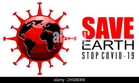 Save the earth and stop COVID-19, The vector logo in red means an earth warning of the dangers of covid-19. Save Earth. Stock Vector