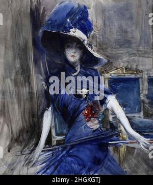 Boldini Giovanni - Private Collection - La divina in blu - 1905 - acquerello su carta 50 x 36 cm - Stock Photo