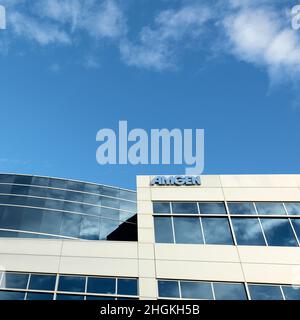 Exterior of Amgen South San Francisco, California, USA; biopharmaceutical company office building in Silicon Valley. Stock Photo