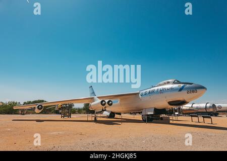 a retired US Air Force Boeing B-47 Stratojet on static display at the National Museum of Nuclear Science & History in Albuquerque, New Mexico Stock Photo
