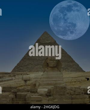 Moon over Pyramids of Giza at night in Egypt Stock Photo - Alamy