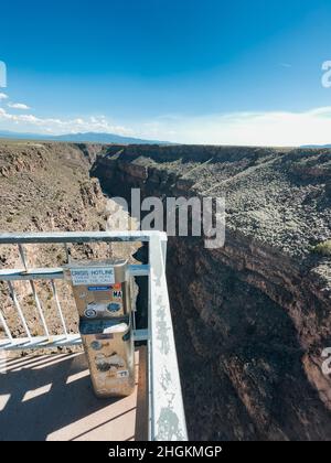 a crisis hotline phone installation on the Rio Grande Gorge Bridge, New Mexico, USA, to connect potential suicide victims with immediate assistance Stock Photo
