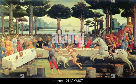Nastagio degli Onesti, terzo episodio - 1483c. - tempera on canvas 84 × 142 cm - Botticelli Sandro Stock Photo
