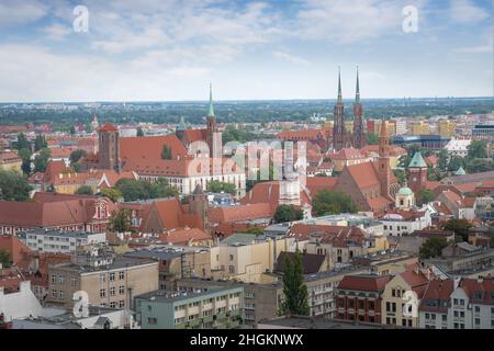 Aerial view of Cathedral Island (Ostrow Tumski) with Collegiate Church of the Holy Cross, Cathedral of St. John the Baptist and Church of St Mary on t Stock Photo