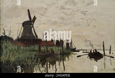 Windmill and Boats near Zaandam, Holland - 1871 - Oil on canvas 48 x 73,5 cm - Monet Claude Stock Photo