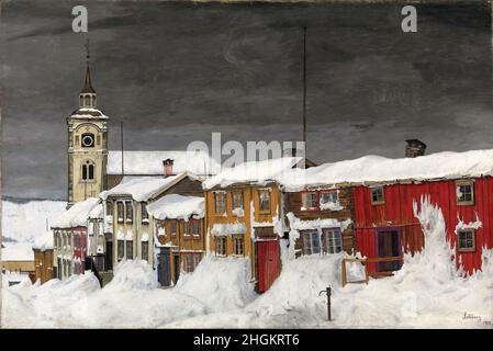 Street in Røros in Winter - 1903 - oil on canvas 60,5 x 90,5 cm - Sohlberg Harald Oskar Stock Photo