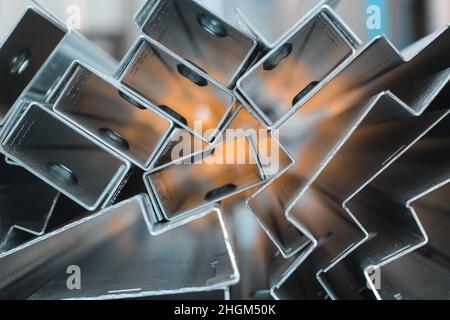 Steel sheet metal profiles Zinc coated in a group stock Stock Photo