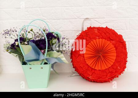 Pink paper pinata wait for party Stock Photo