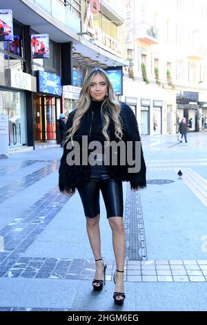 Sanremo, Italy. 21st Jan, 2022. Sanremo: Ariston Theater. 72 Festival of the Italian Song. Evidence. Pictured: Ana Mena Credit: Independent Photo Agency/Alamy Live News Stock Photo