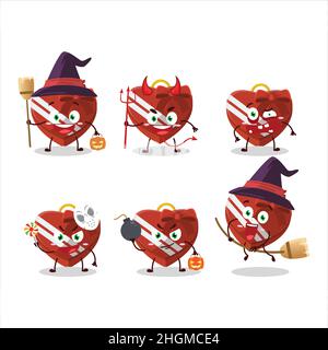 Halloween expression emoticons with cartoon character of red love gift box. Vector illustration Stock Vector