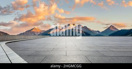 Empty square floor and mountain background Stock Photo