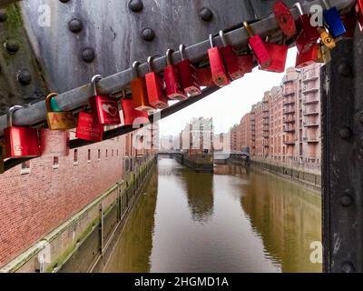 Hamburg warehouse district is a popular area in the city - CITY OF HAMBURG, GERMANY - DECEMBER 21, 2021 Stock Photo