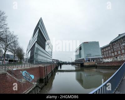 Modern Office buildings in Hamburg - CITY OF HAMBURG, GERMANY - DECEMBER 21, 2021 Stock Photo