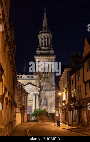 Turl Street and All Saints Church in the early morning in january. Oxford, Oxfordshire, England Stock Photo