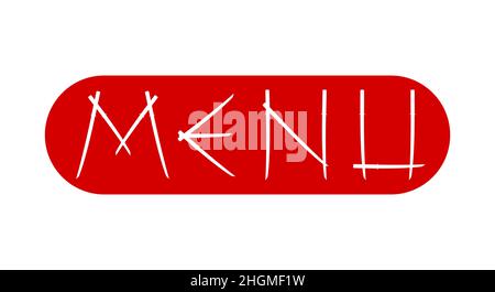 Japanese food restaurant menu lettering. MENU word made from katana swords. Flat vector illustration isolated on white background. Stock Vector