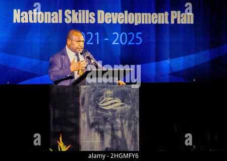 PNG PM James Marape at the launch of the National Higher & Technical Education (2021 - 2030) and National Skills Development (2021 - 2025) Plans Stock Photo