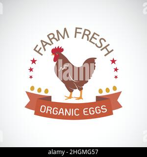 Vector of label with the chicken on a white background. Farm fresh. Logo Animal. Organic eggs. Easy editable layered vector illustration. Stock Vector