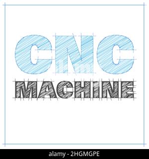 CNC Machine vector illustration in blueprint style Stock Vector