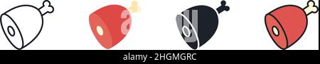 Ham, gammon icon. Linear flat color icons contour shape outline. Black isolated silhouette. Fill solid icon. Modern glyph design. Set of vector Stock Vector