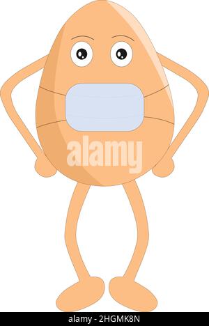 Cute egg cartoon wearing mask vector illustration Stock Vector