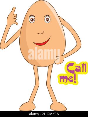 Egg cartoon - Cheerful egg making a call sign with his hand and saying call me. Vector Illustration. Stock Vector