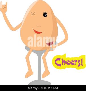 Cute egg in party mood having drink vector illustration cartoon Stock Vector
