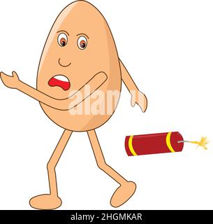 funny egg cartoon running away from a cracker Stock Vector