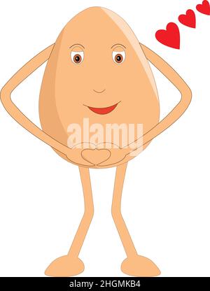 Cute egg cartoon in love making a heart shape sign for her valentine vector illustration Stock Vector