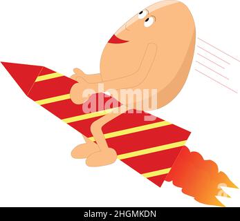 Cute egg character riding a rocket vector illustration cartoon Stock Vector