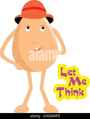 Cute thinking egg wearing a hat vector illustration cartoon Stock Vector