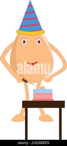 Cute egg birthday cartoon vector illustration Stock Vector