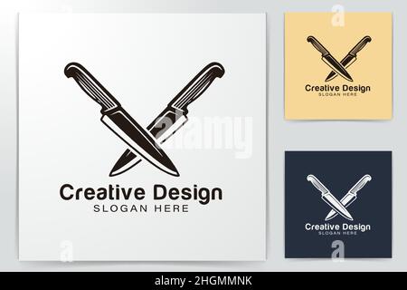 crossed kitchen knife. cutter or butchery logo Ideas. Inspiration logo design. Template Vector Illustration. Isolated On White Background Stock Vector