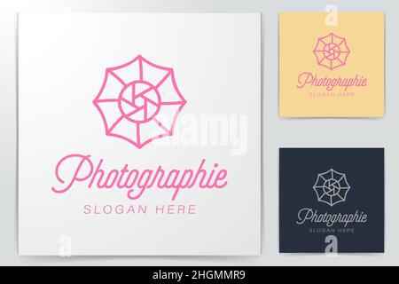 umbrella and lens photography. studio logo Ideas. Inspiration logo design. Template Vector Illustration. Isolated On White Background Stock Vector