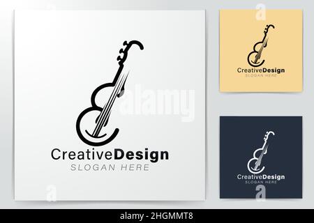 initial e. monoline guitar musician logo Ideas. Inspiration logo design. Template Vector Illustration. Isolated On White Background Stock Vector