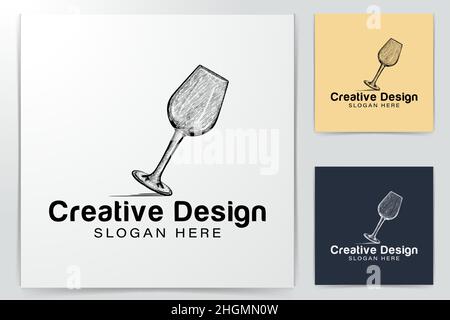 hand drawn glass wine balance logo Ideas. Inspiration logo design. Template Vector Illustration. Isolated On White Background Stock Vector