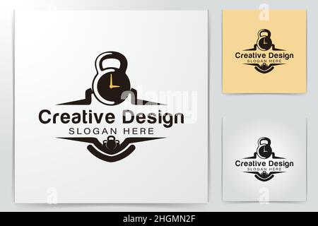 clock and barbell, fitness logo Ideas. Inspiration logo design. Template Vector Illustration. Isolated On White Background Stock Vector