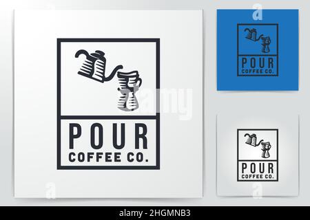 pouring coffee or tea from teapot to glass mug logo Ideas. Inspiration logo design. Template Vector Illustration. Isolated On White Background Stock Vector