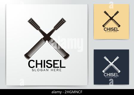 crossed chisel. cutter. craftman logo Ideas. Inspiration logo design. Template Vector Illustration. Isolated On White Background Stock Vector