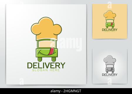 truck food delicious food. and chef hat logo Ideas. Inspiration logo design. Template Vector Illustration. Isolated On White Background Stock Vector