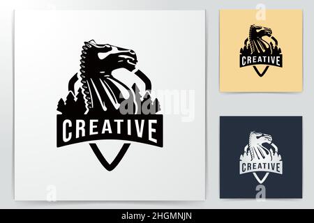 creative knight horse. chess with pine logo Ideas. Inspiration logo design. Template Vector Illustration. Isolated On White Background Stock Vector