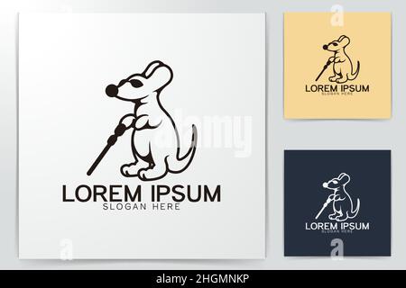 blind mice. mouse with sunglasses and stick logo Ideas. Inspiration logo design. Template Vector Illustration. Isolated On White Background Stock Vector