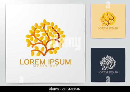 golden tree. grass. beautiful ornament logo Ideas. Inspiration logo design. Template Vector Illustration. Isolated On White Background Stock Vector