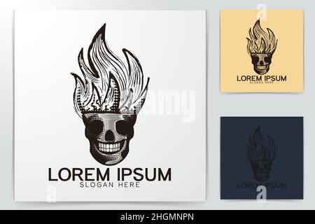 skull hair fire flame logo Ideas. Inspiration logo design. Template Vector Illustration. Isolated On White Background Stock Vector